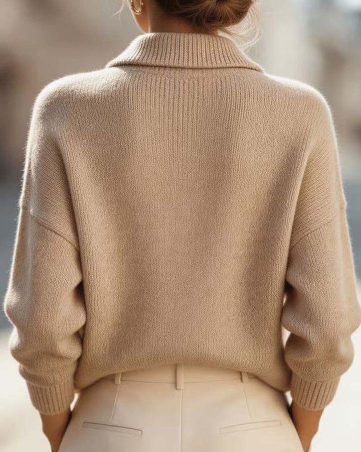 Pullover with Folded Collar, Drop Shoulder, Solid Color, Long Sleeve