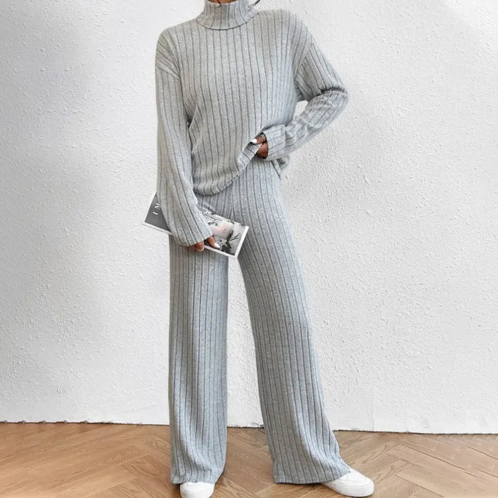Women's Comfortable Two-Piece Knit Set with Ribbing