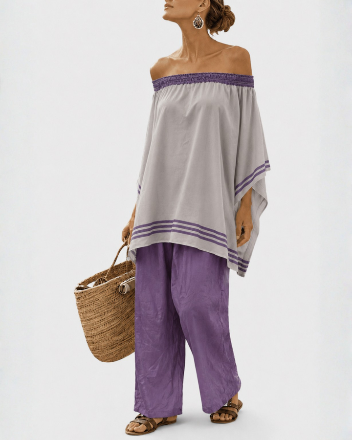 Zandrel | Elegant Off-Shoulder Top & Wide-Leg Striped Pants