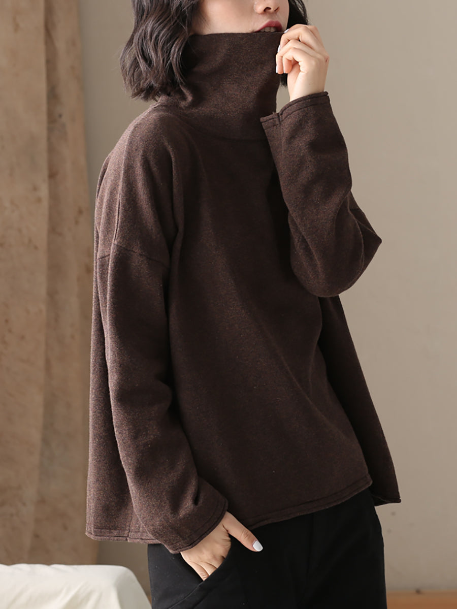 Ladies Autumn Casual Solid Color 100% Cotton Turtleneck