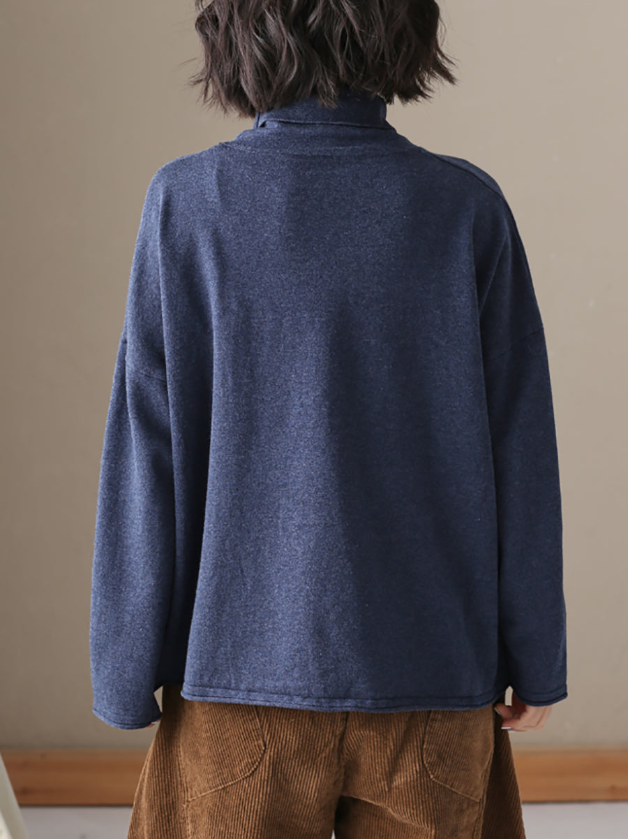Ladies Autumn Casual Solid Color 100% Cotton Turtleneck