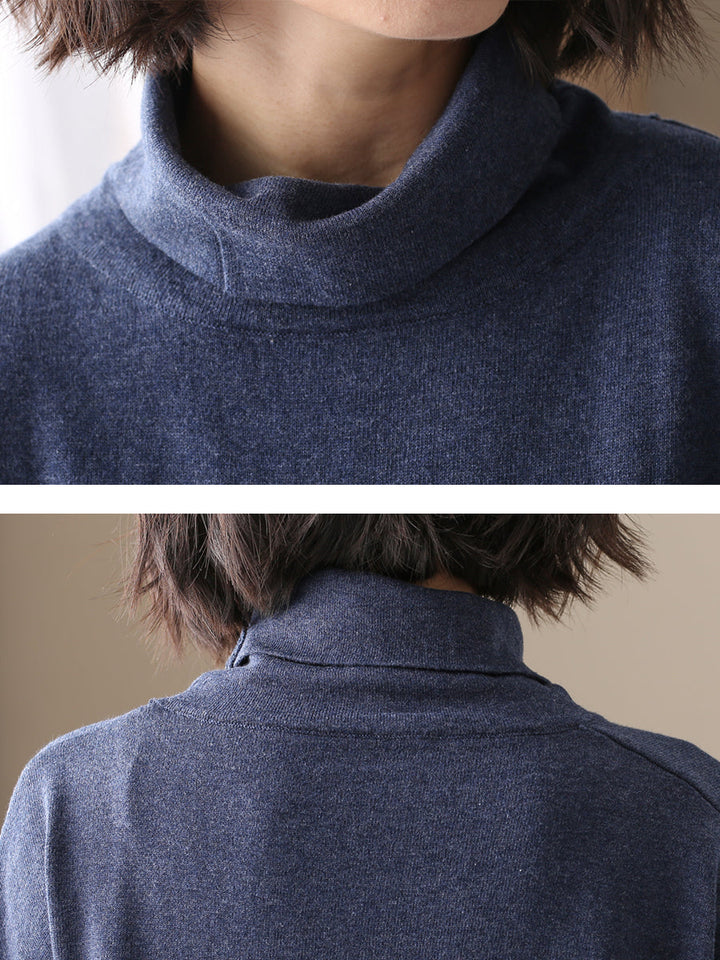 Ladies Autumn Casual Solid Color 100% Cotton Turtleneck