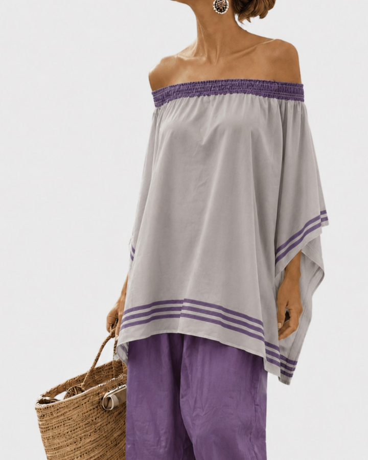 Zandrel | Elegant Off-Shoulder Top & Wide-Leg Striped Pants