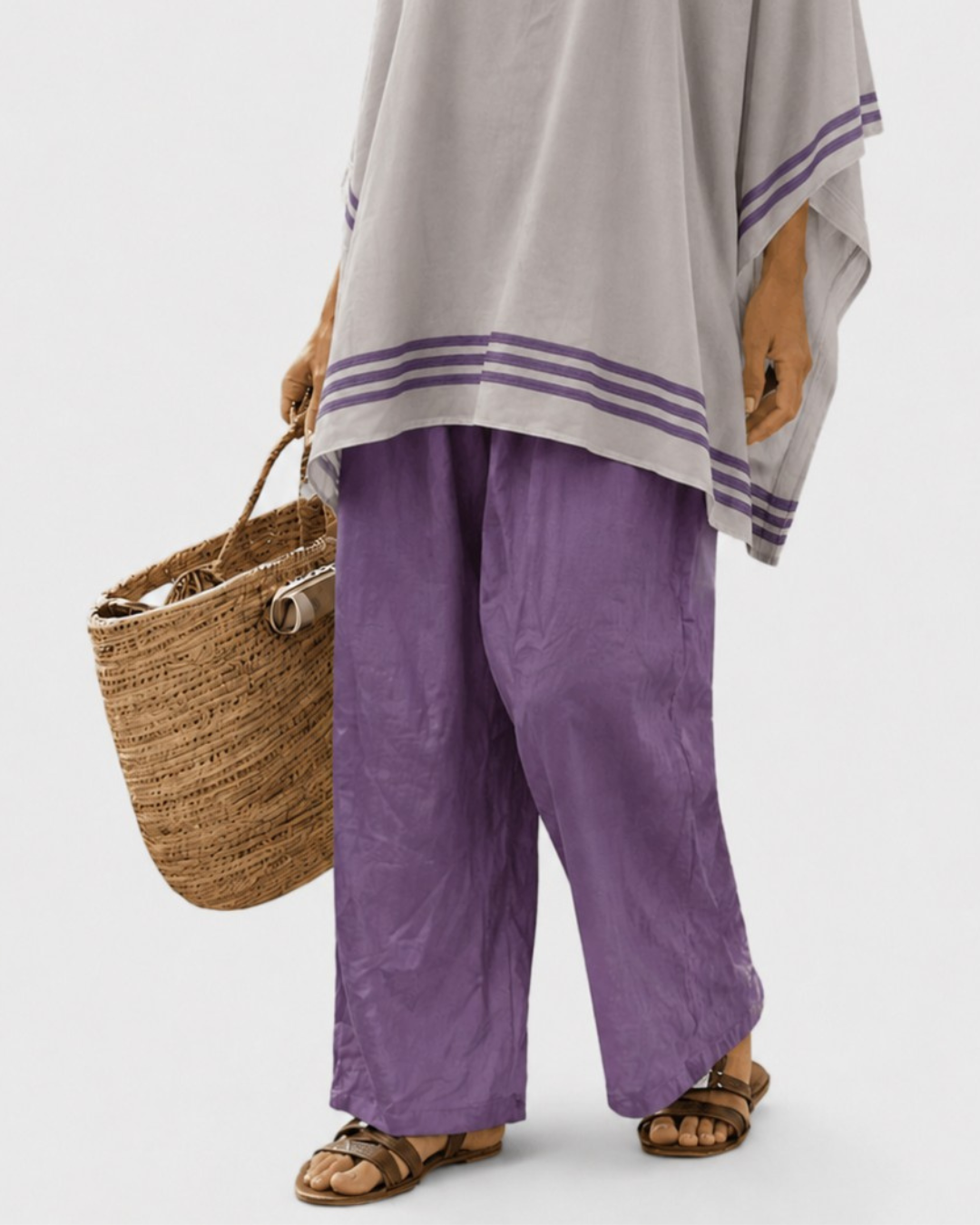 Zandrel | Elegant Off-Shoulder Top & Wide-Leg Striped Pants