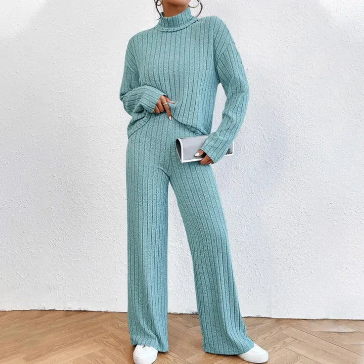 Women's Comfortable Two-Piece Knit Set with Ribbing