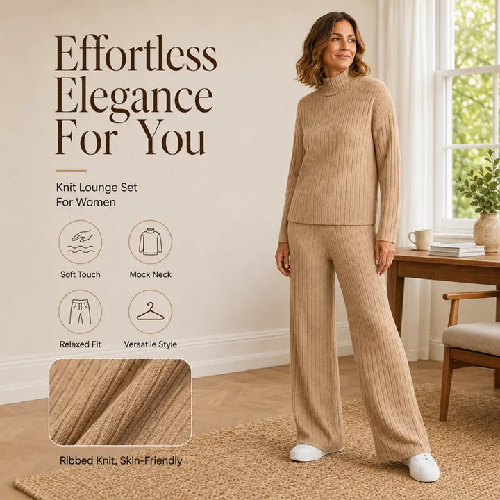 Women's Comfortable Two-Piece Knit Set with Ribbing