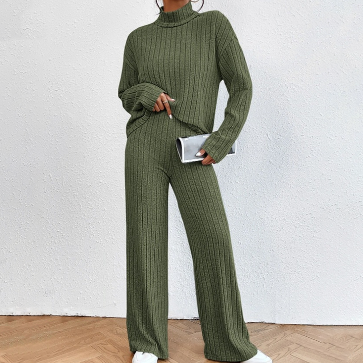 Women's Comfortable Two-Piece Knit Set with Ribbing