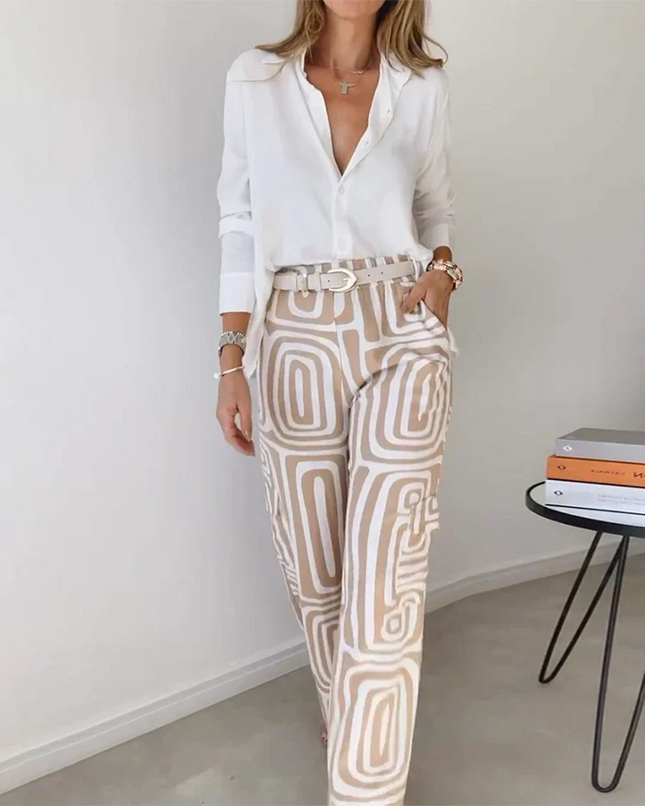Liora | Elegant Printed Wide Leg Two Piece Summer Set