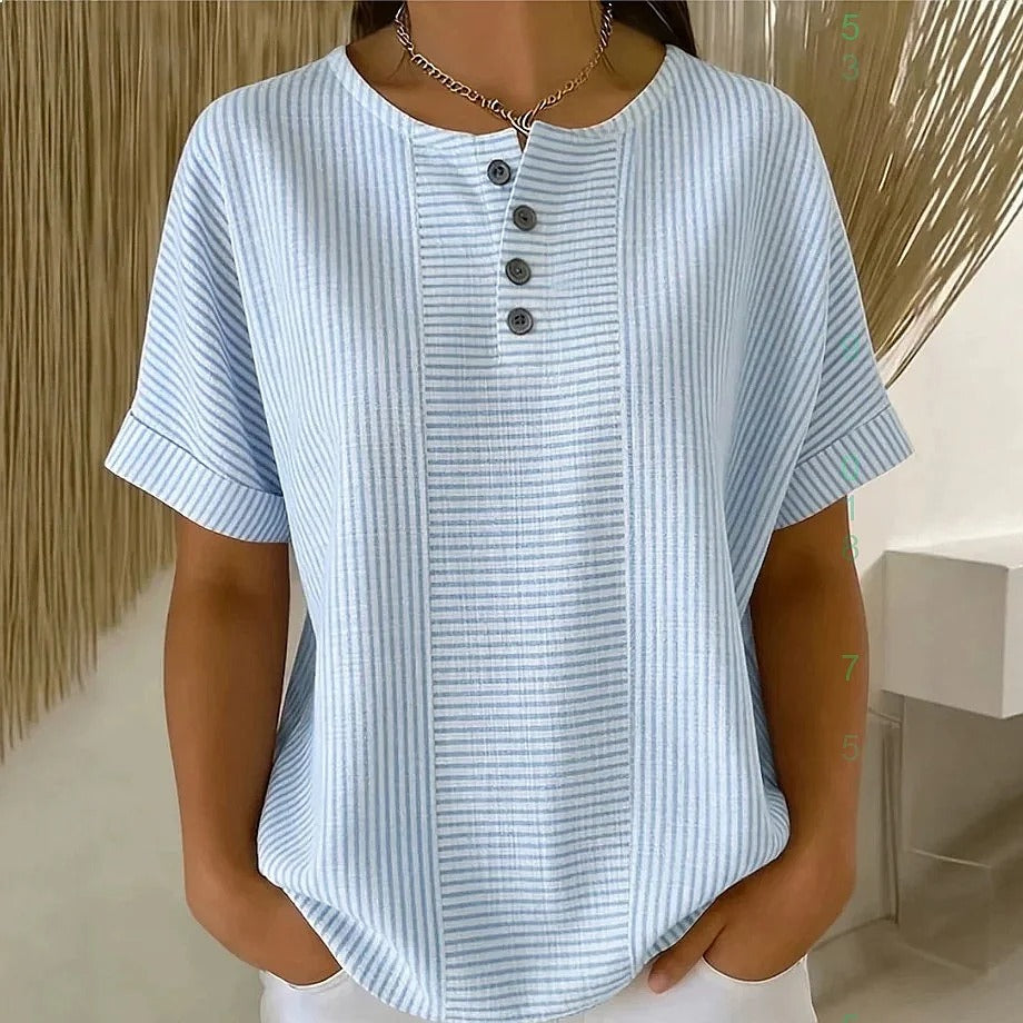 STRIPED BUTTON-UP BLOUSE FOR WOMEN