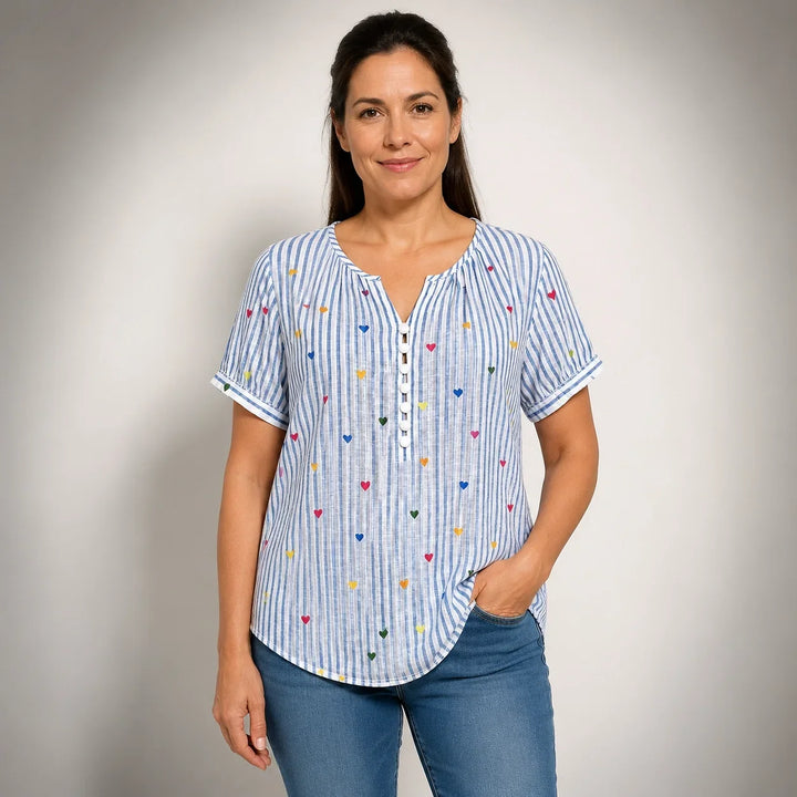 Cristina™ | Striped Blouse with Heart Print