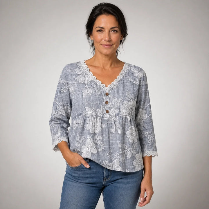 Immaculada™ | Vintage Floral Blouse with Lace Detail
