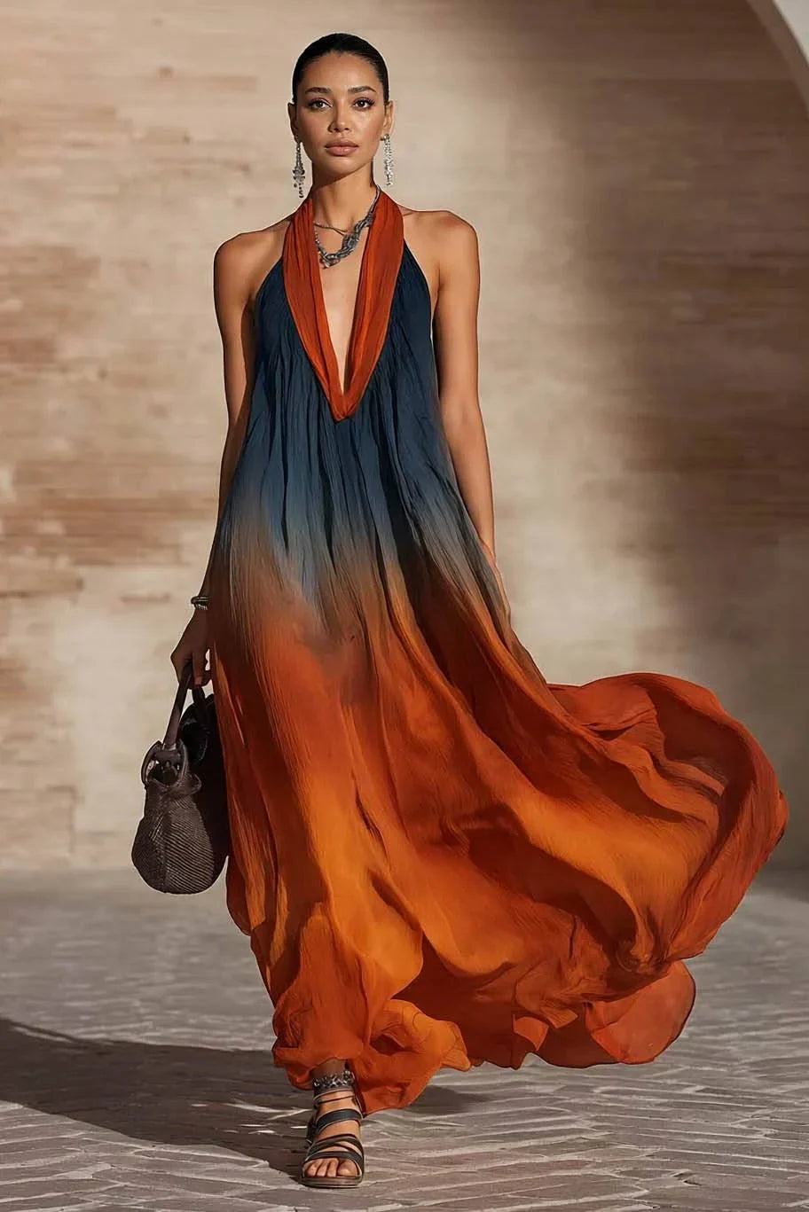 Paula | Long Halter/V Gradient Dress