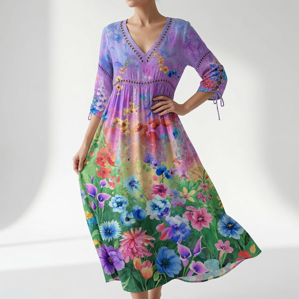 Maricella™ — Flowing Floral Dress Romantic Elegance