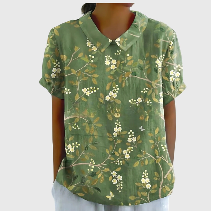Wendy | Floral Print Short Sleeve Collared Blouse