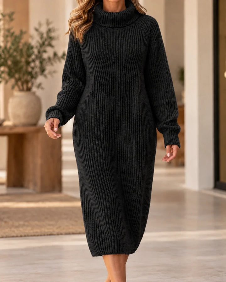 Véronique | Long Knit Dress with Turtleneck