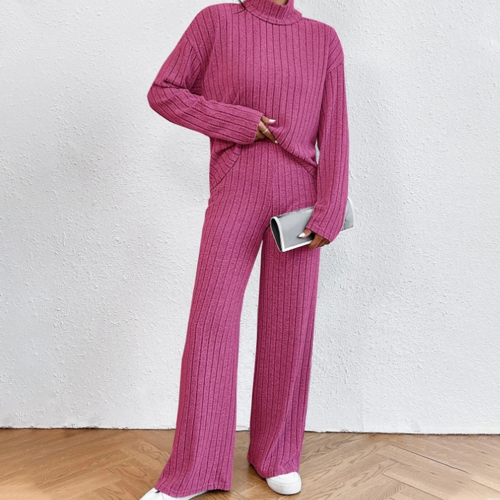 Women's Comfortable Two-Piece Knit Set with Ribbing