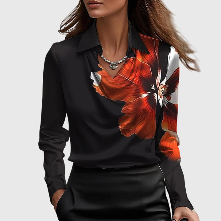 arlowe | Women's Elegant Satin Cowl-Neck Collared Blouse
