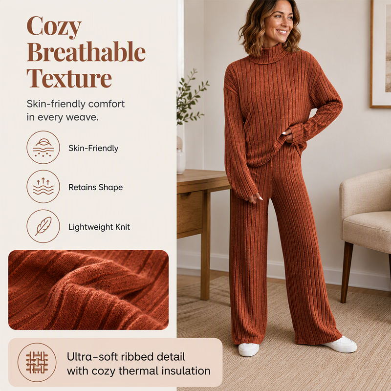 Women's Comfortable Two-Piece Knit Set with Ribbing