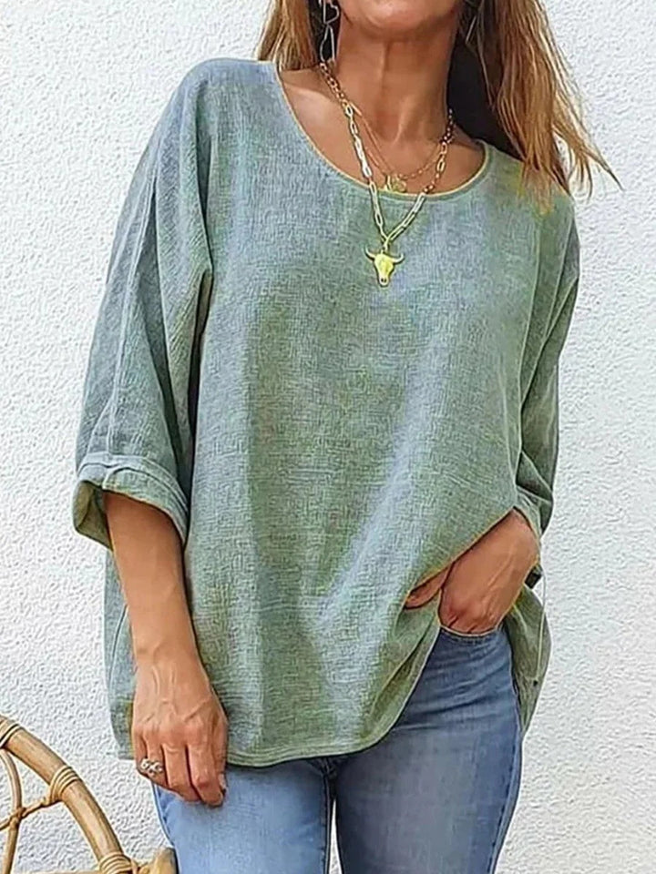 Casual Loose Round Neck 3/4 Sleeve T-Shirt