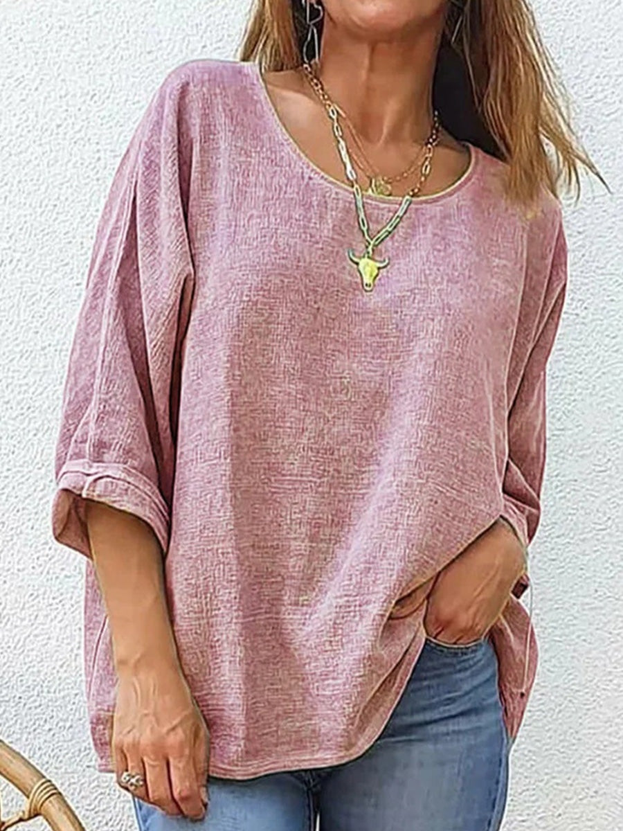 Casual Loose Round Neck 3/4 Sleeve T-Shirt