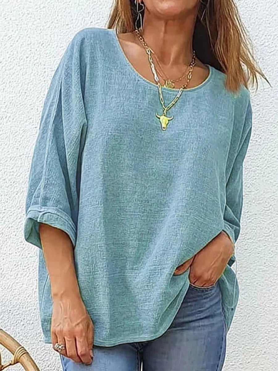 Casual Loose Round Neck 3/4 Sleeve T-Shirt