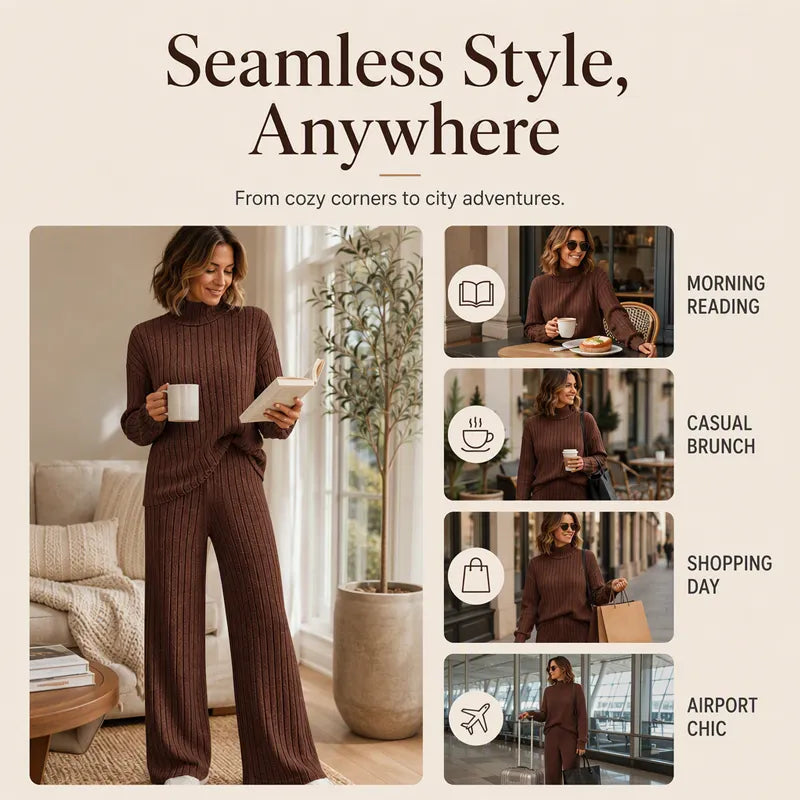 Women's Comfortable Two-Piece Knit Set with Ribbing