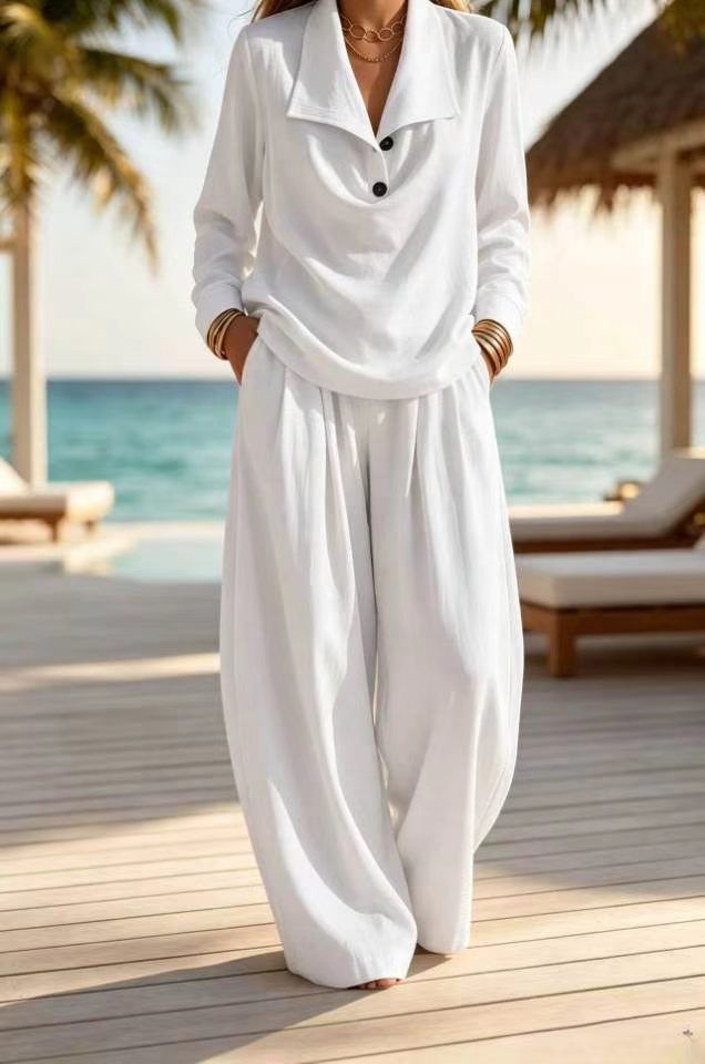 Ottilie™ Collared Pullover Top and Wide Leg Pants Set