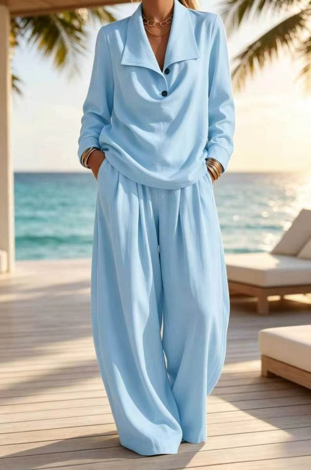 Ottilie™ Collared Pullover Top and Wide Leg Pants Set