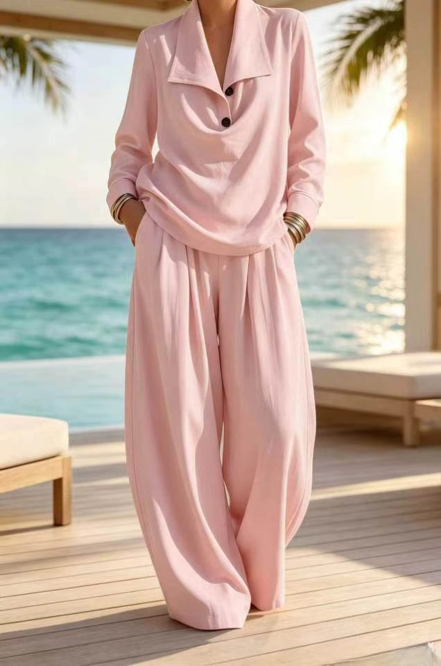 Ottilie™ Collared Pullover Top and Wide Leg Pants Set