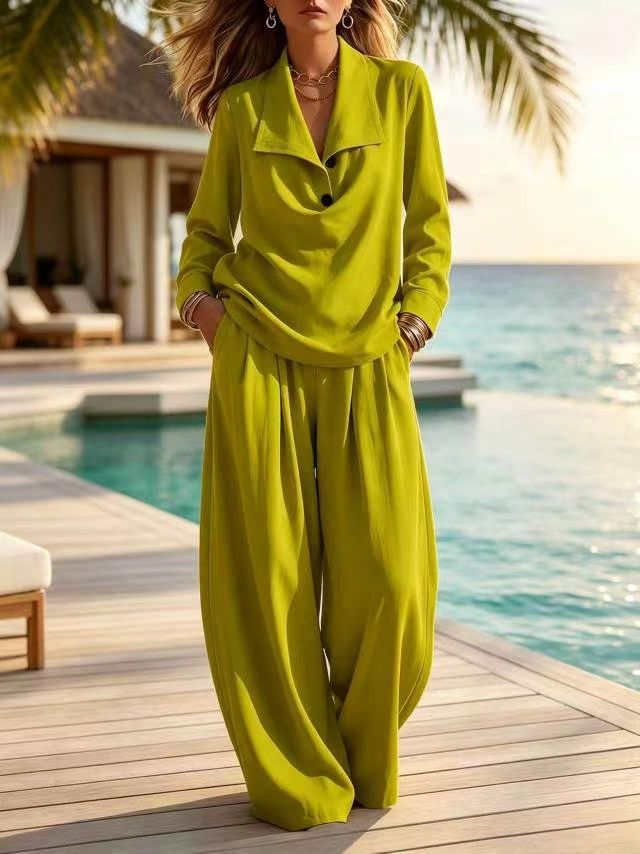 Ottilie™ Collared Pullover Top and Wide Leg Pants Set