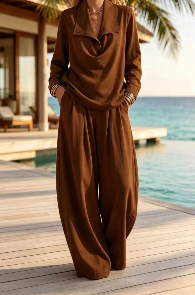 Ottilie™ Collared Pullover Top and Wide Leg Pants Set