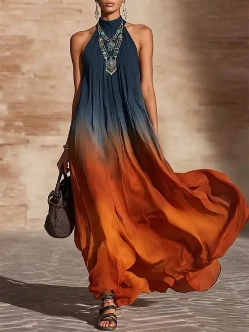 Paula | Long Halter/V Gradient Dress